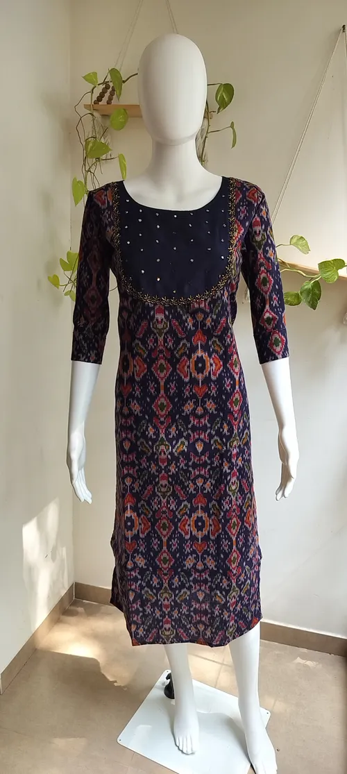 Patola Silk Handwork Kurti - Blue